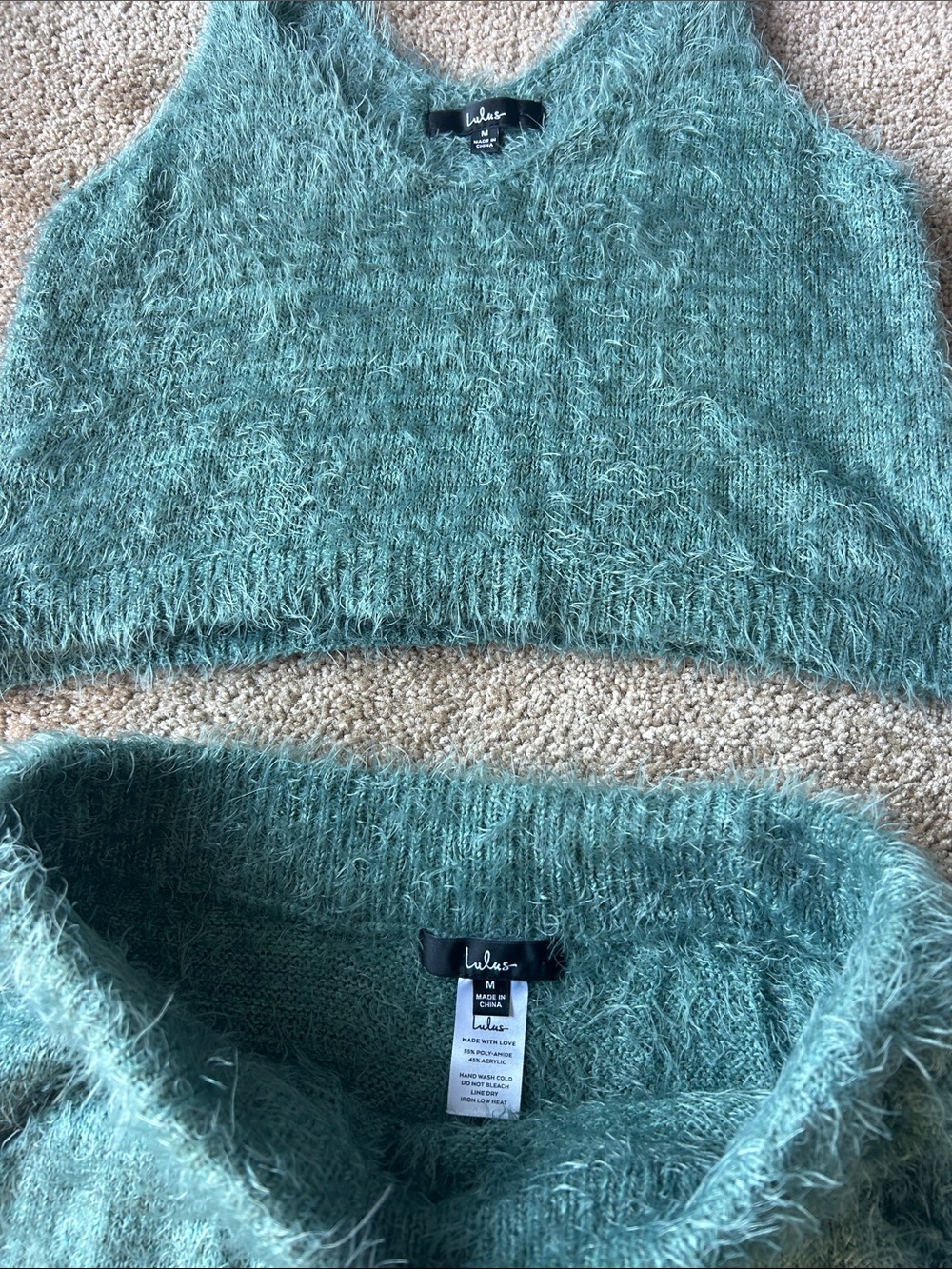 Lulu's Road To Cozy Fuzzy Knit Crop Tank and Drawstring Joggers Set - Sage Green - Picture 9 of 12